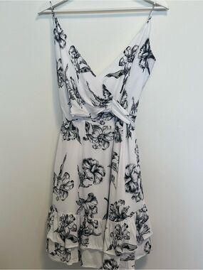 Black & White Floral Tie-Front Mini Dress | Cotton Blend | Spring | Summer